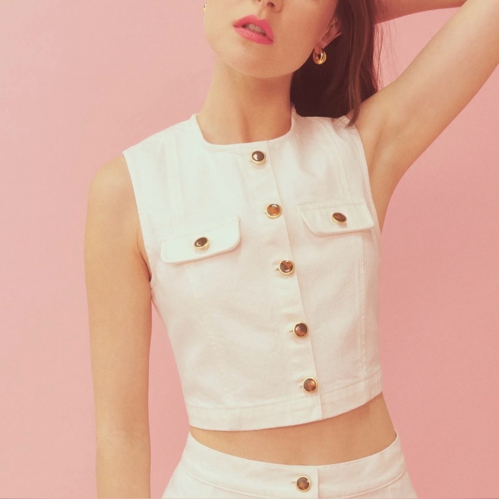 NWT Reformation White Denim Top
